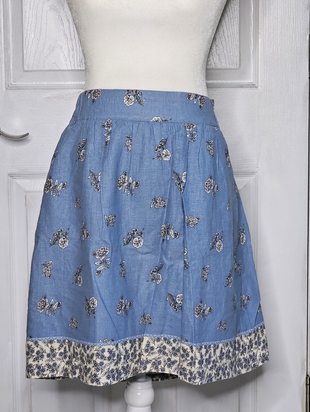 Blue Floral A-Line Skirt